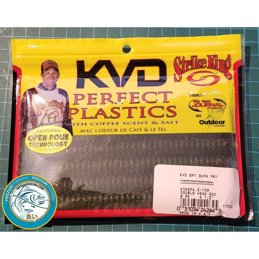 🎣2X Strike King Perfect Plastic KVD OPT Supa Fry 4.5in 6pk (Double Head Red)